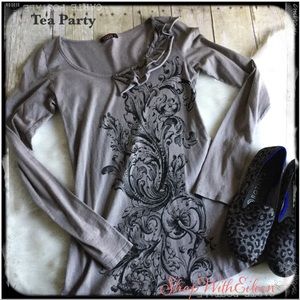 T Party Gray Asymmetrical Long Sleeve Top